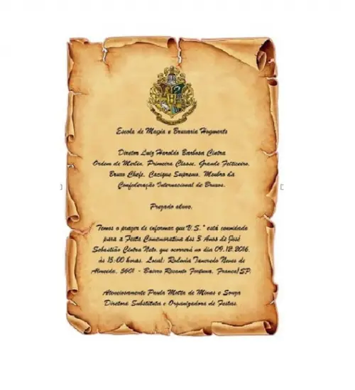 Arquivo Digital Convite Pergaminho Harry Potter