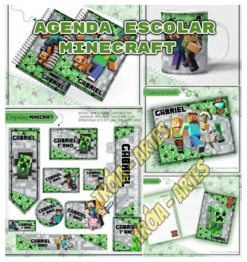 Arquivo Digital Etiquetas e Agenda Escolar Minecraft