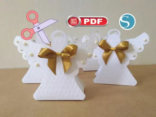 Caixa Porta Doces Anjo Batizado - Arquivo pdf Corte Tesoura