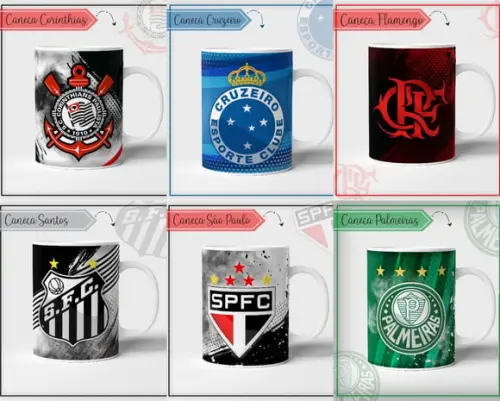 Kit 06 Estampas para Canecas Time de Futebol - pdf e Png