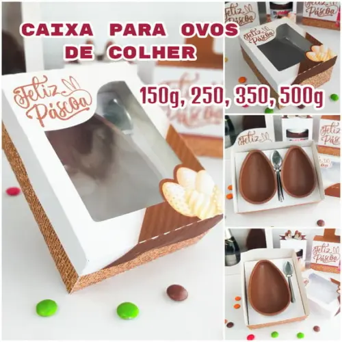 Arquivo de Corte Caixa Ovo de Colher 250, 350, 500g Páscoa