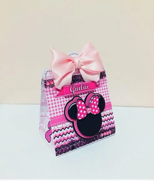Arquivo Silhouette Caixa Sacolinha Minnie Rosa