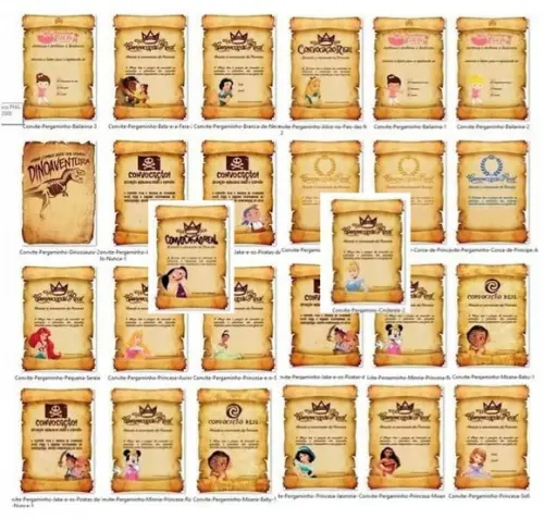 Arquivo de Corte Kit 26 Convites Pergaminhos