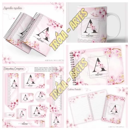 Arquivo Silhouette Etiquetas Agenda Escolar Floral Cerejeira