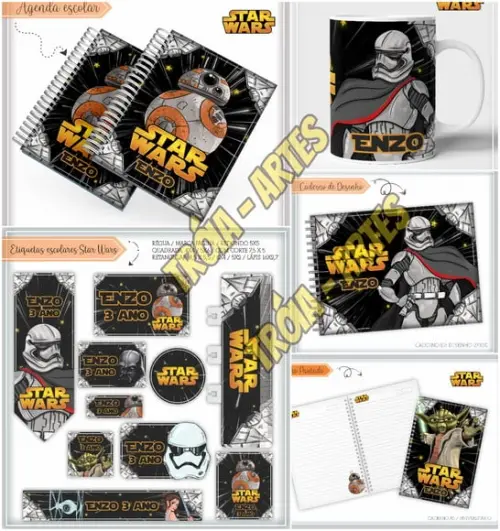 Arquivo Silhouette Kit Etiquetas e Agenda Escolar Star Wars