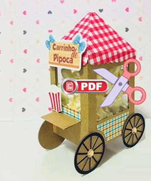 Arquivo PDF Carrinho pipoca Festa Junina Corte Tesoura