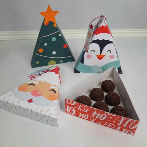 Arquivo Silhouette Caixa Piramide para 6 Doces Natal