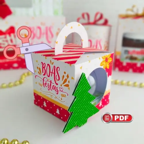 Arquivo pdf Caixa para Esfera 7cm Boas Festas Tesoura