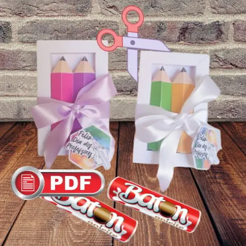 Arquivo em pdf Caixa Porta Baton Dia do Professor - Tesoura