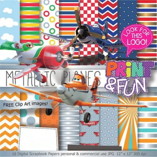 Kit Papel Digital Scrapbook Aviões Disney