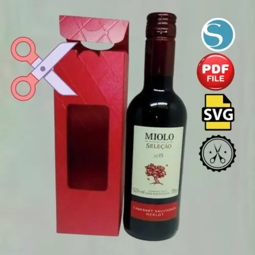 Arquivo pdf Svg Caixa Garrafinha Mini Vinho Visor - Tesoura