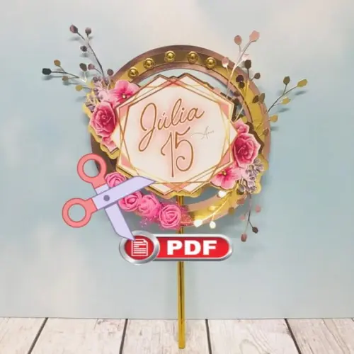 Arquivo pdf Topo de Bolo Aniversário 15 Anos -corte Tesoura