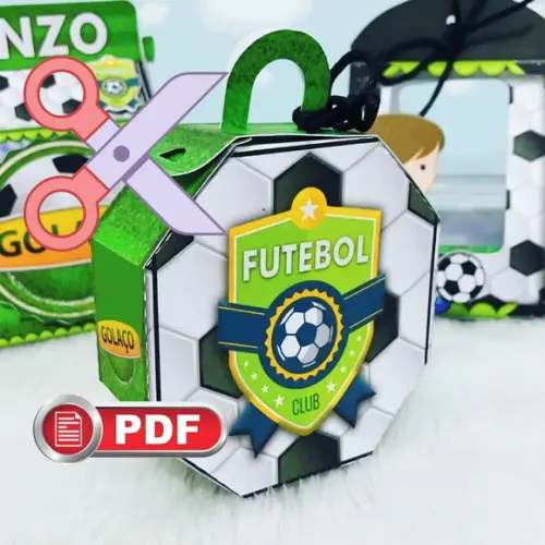Molde Caixa Bola com Alça Futebol Brasil - pdf - Tesoura