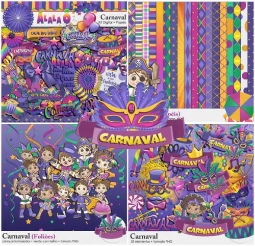 Kit Papel Digital e Elementos Carnaval
