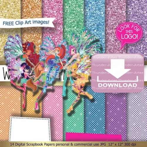 Kit Papel Digital Winx Club Glitter