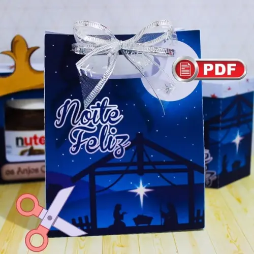 Arquivo pdf Sacolinha Presentes Natal Azul Corte Tesoura