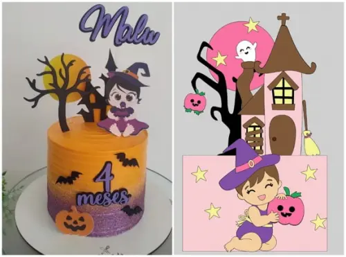 Topo de Bolo Camadas Mesversario Halloween 2 Arquivos