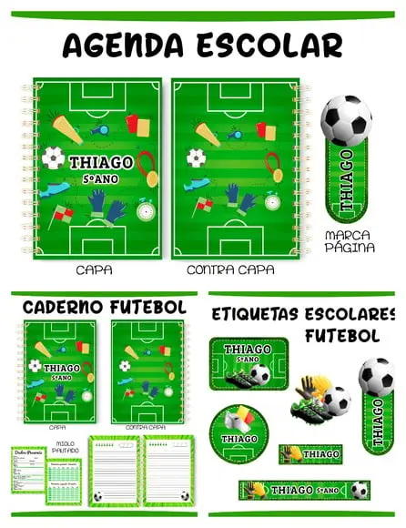 Arquivo de Corte Etiquetas e Agenda Escolar Futebol