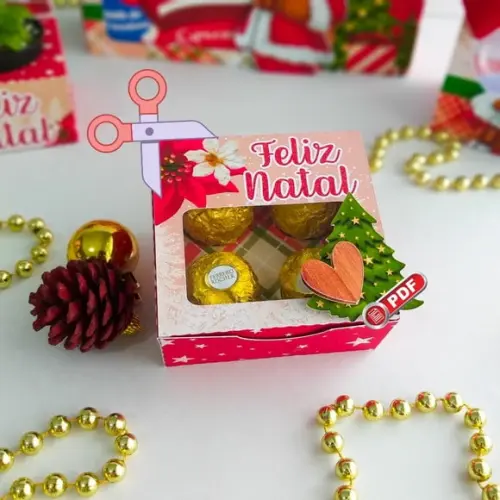 Arquivo pdf Caixa para 4 Doces Natal para Tesourete