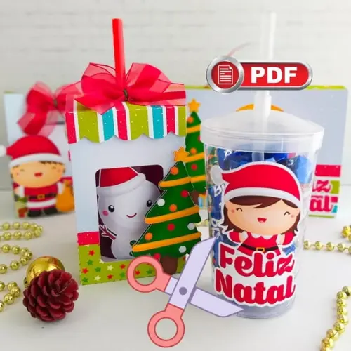 Arquivo pdf Caixa Copo Twister 500ml Natal Corte Tesoura
