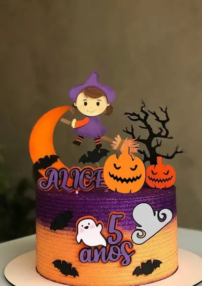 Topo de Bolo Camadas Bruxinha Halloween Arquivo Studio