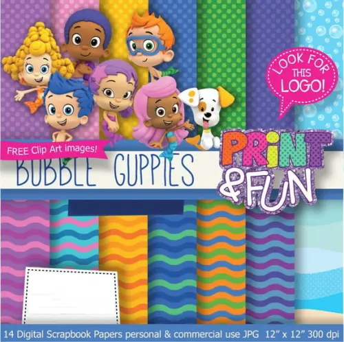 Kit Papel Digital Scrapbook Bubble Guppie