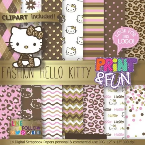 Kit Papel Digital Scrapbook Hello Kitty