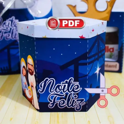 Arquivo pdf Caixa Panetone (250g) Natal Azul Tesoura
