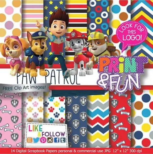 Kit Papel Digital Scrapbook Patrulha Canina