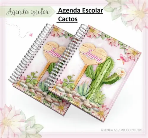 Arquivo Silhouette Etiquetas e Agenda Escolar Cactos