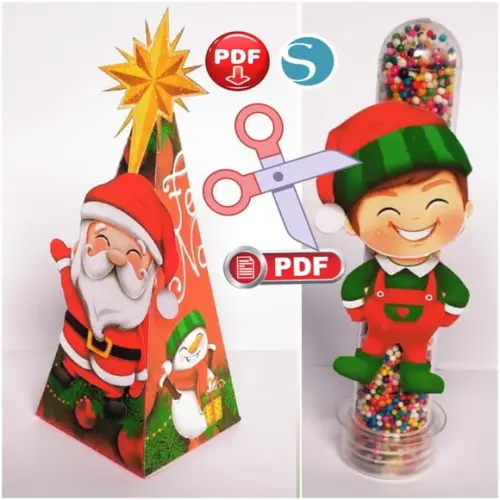 Arquivo de Corte Cone Piramide Tag Tubete Natal pdf Tesoura