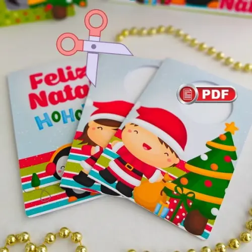 Arquivo pdf Cartão Coloretti Natal Crianças Corte Tesoura