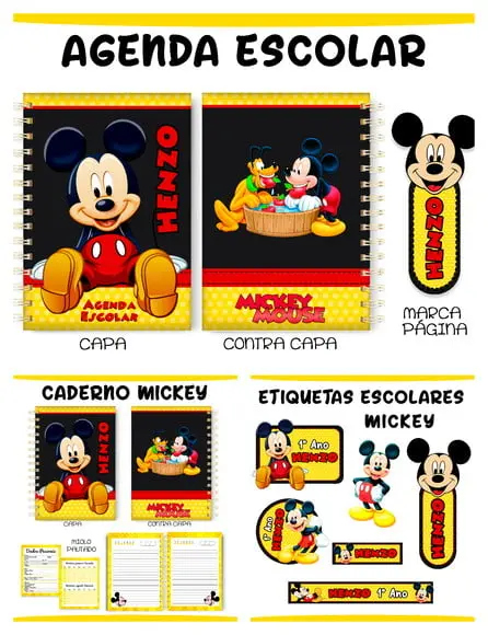 Arquivo de Corte Etiquetas e Agenda Escolar Mickey