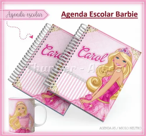 Etiquetas e Agenda Escolar Barbie Arquivo de Corte
