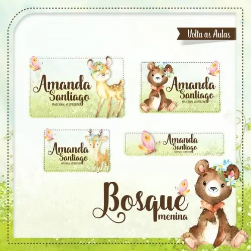 Arquivo de Corte Etiqueta Escolar Bosque Menina