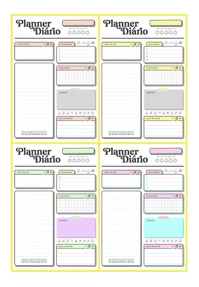 Miolo para Planner Diário Permanente - A5 - Arquivo de Corte