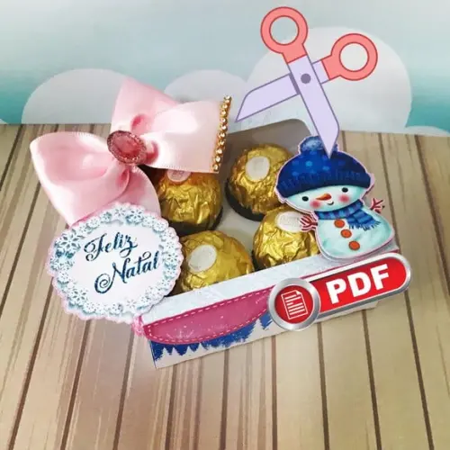Arquivo pdf Caixa para 4 Doces Natal para Tesourete