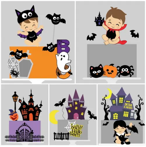 Topo de Bolo Infantil Camadas Tema Halloween 5 Arquivos