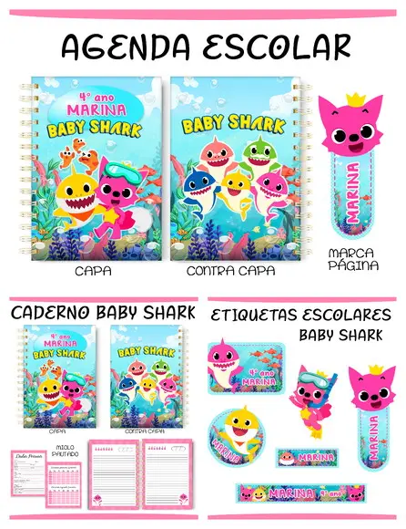 Arquivo de Corte Agenda Escolar Baby Shark Menina