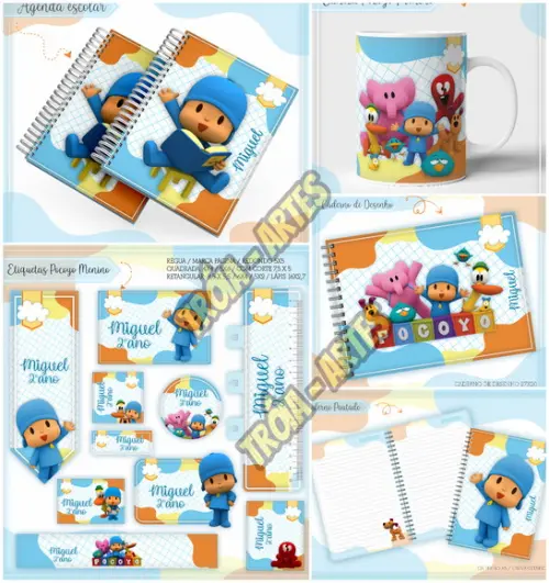 Arquivo Silhouette Etiquetas e Agenda Escolar Pocoyo Meninos