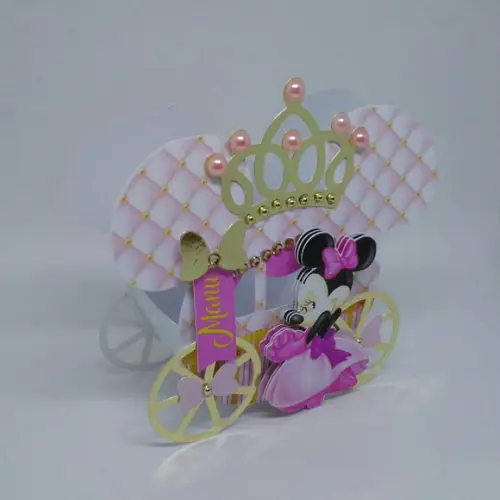 Arquivo Studio Caixinha Carruagem Minnie Rosa Realeza