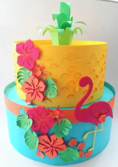 Arquivo Silhouette Bolo Decorativo Flamingo Tropical Flores