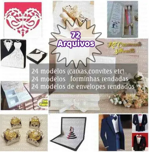 Kit 72 Arquivos Casamento Caixa Convites Forminhas
