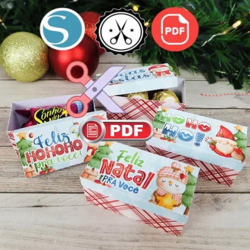 Caixinha para 2 Doces Natal - Arquivo de Corte pdf Tesoura