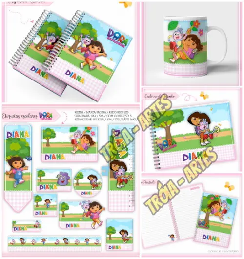 Arquivo Digital Etiquetas e Agenda Escolar Dora Aventureira