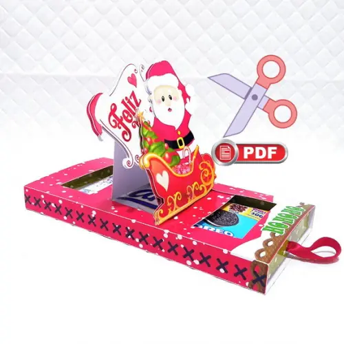 Caixa Cartão Barra de Chocolate Natal Arquivo pdf / Tesoura