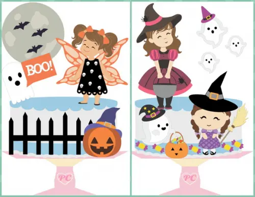 Topo de Bolo Camadas Meninas Halloween 2 Arquivos