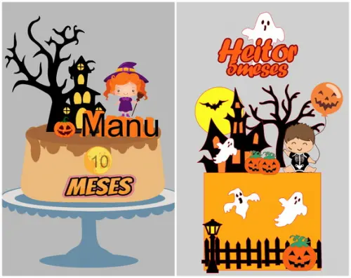 Topo de Bolo Camadas Halloween Mêsversário 2 Arquivos