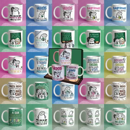 Kit Digital Estampas para Canecas Professores Florks