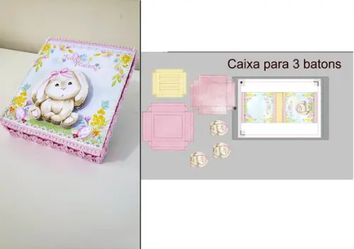 Arquivo Silhouette Caixa 3 Batons Pascoa Rosa Menina